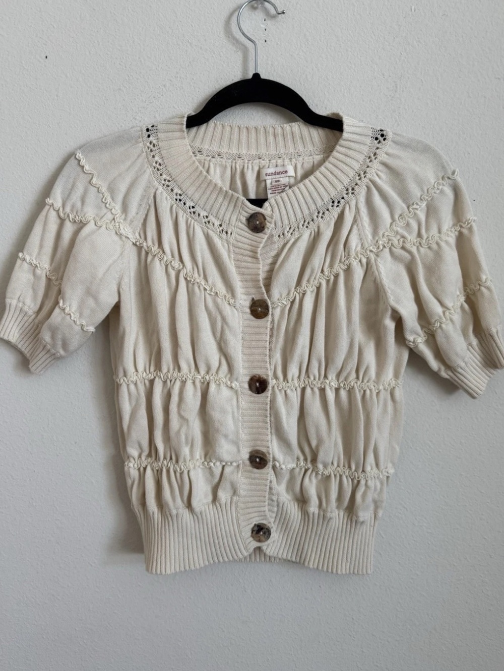 Sundance Cream Short-Sleeve Button-Front Knit Cardigan
